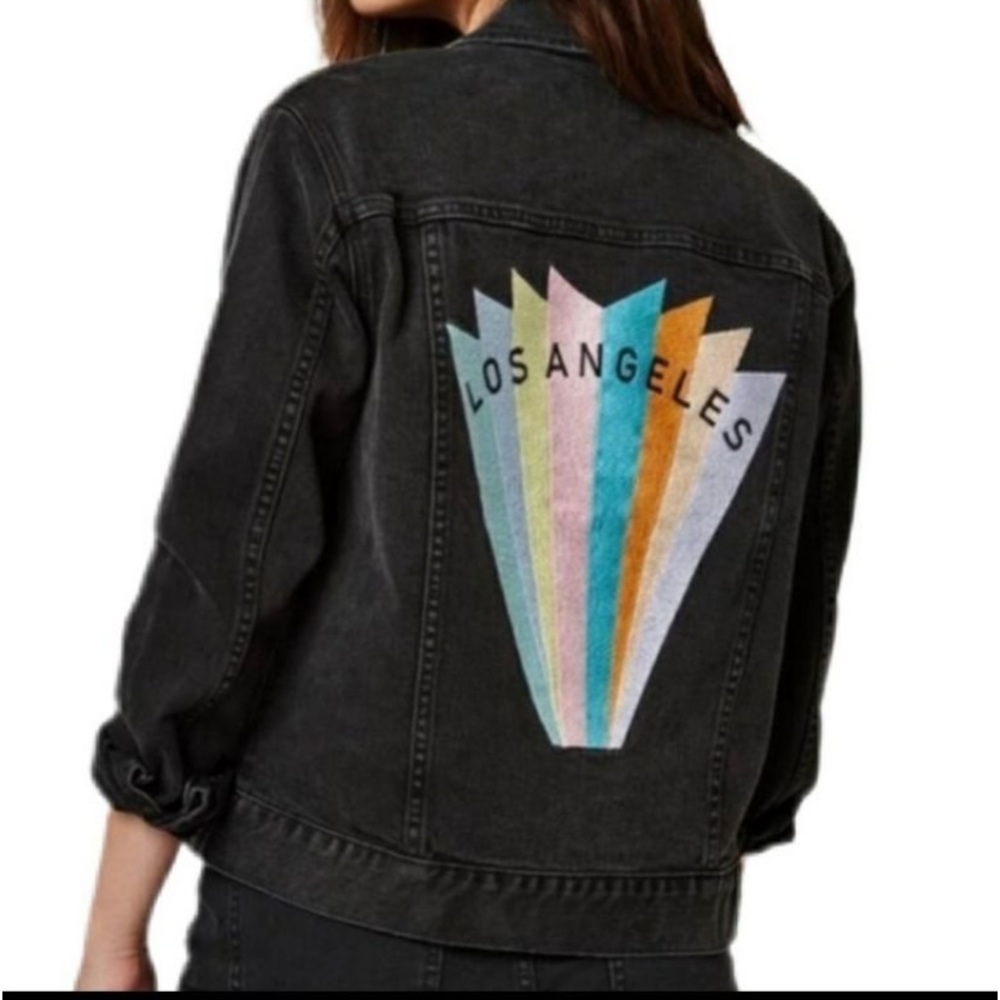PacSun Black Denim Los Angeles Embroidered Jacket Size Large